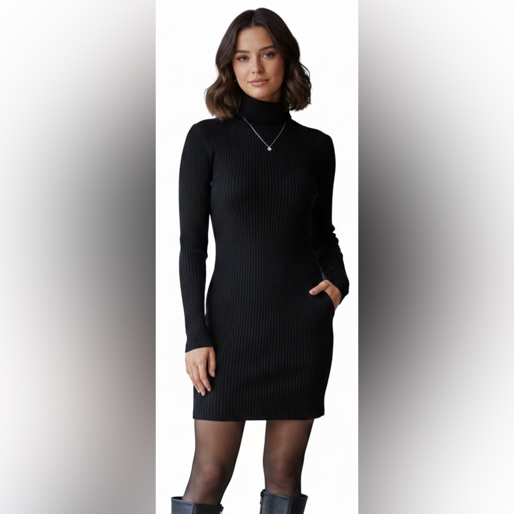 Sunday Best Aritzia Black Ribbed Mini Turtleneck Dress Size XXS (fits XS/S also)